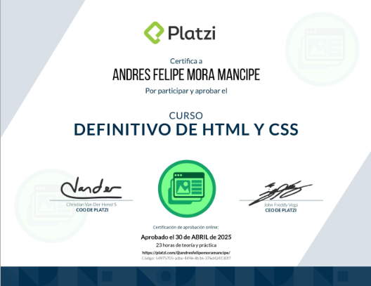 Certificado Desarrollo Web con HTML y CSS – Platzi 2025
